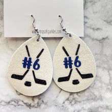 Load image into Gallery viewer, hockey mom faux leather earrings custom hockey earrings
