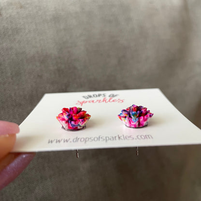 Multi colored 3D flower stud earrings