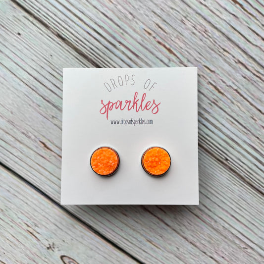 sparkly neon pumpkin orange druzy stud earrings