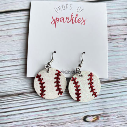 Faux leather baseball circle dangle earrings