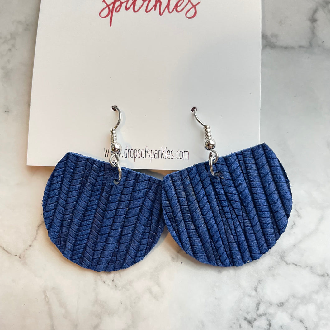 genuine leather royal blue roped dangle earrings