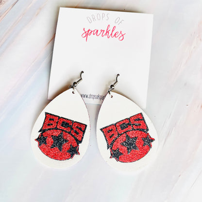 Buckeye Cheer Stars faux leather dangle earrings