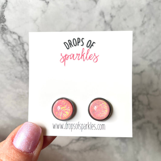 Light pink Opal dome stud earrings