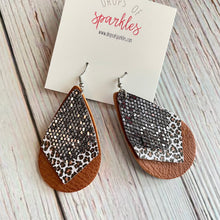 Load image into Gallery viewer, Three layer earrings made of sparkles, animal print, glitter.
