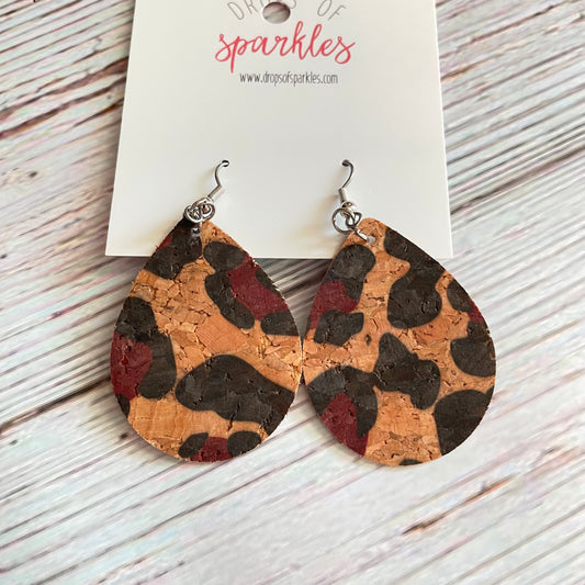 Safari cork teardrop dangle earrings