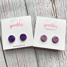Load image into Gallery viewer, beautiful wisteria purple and purple druzy stud earrings
