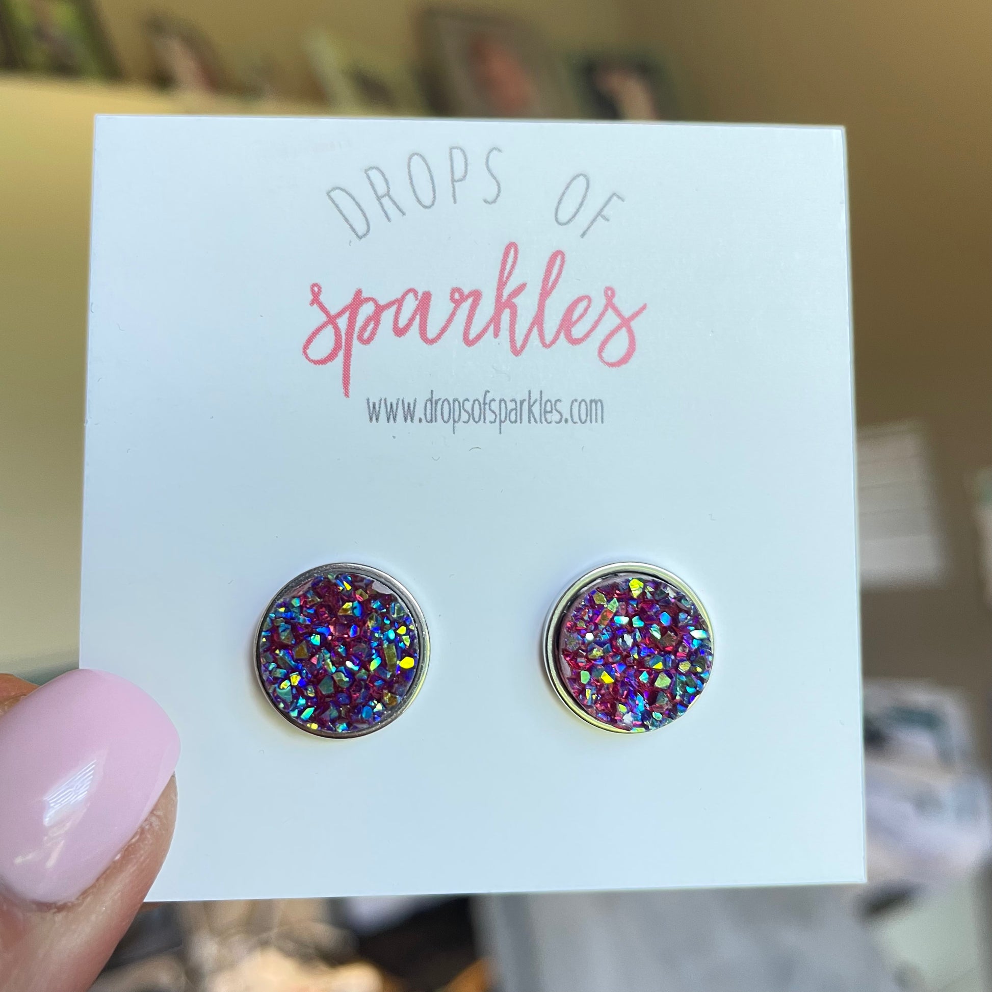 beautiful plum purple aurora borealis faux druzy stud earrings