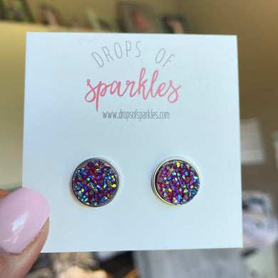 beautiful plum purple aurora borealis faux druzy stud earrings