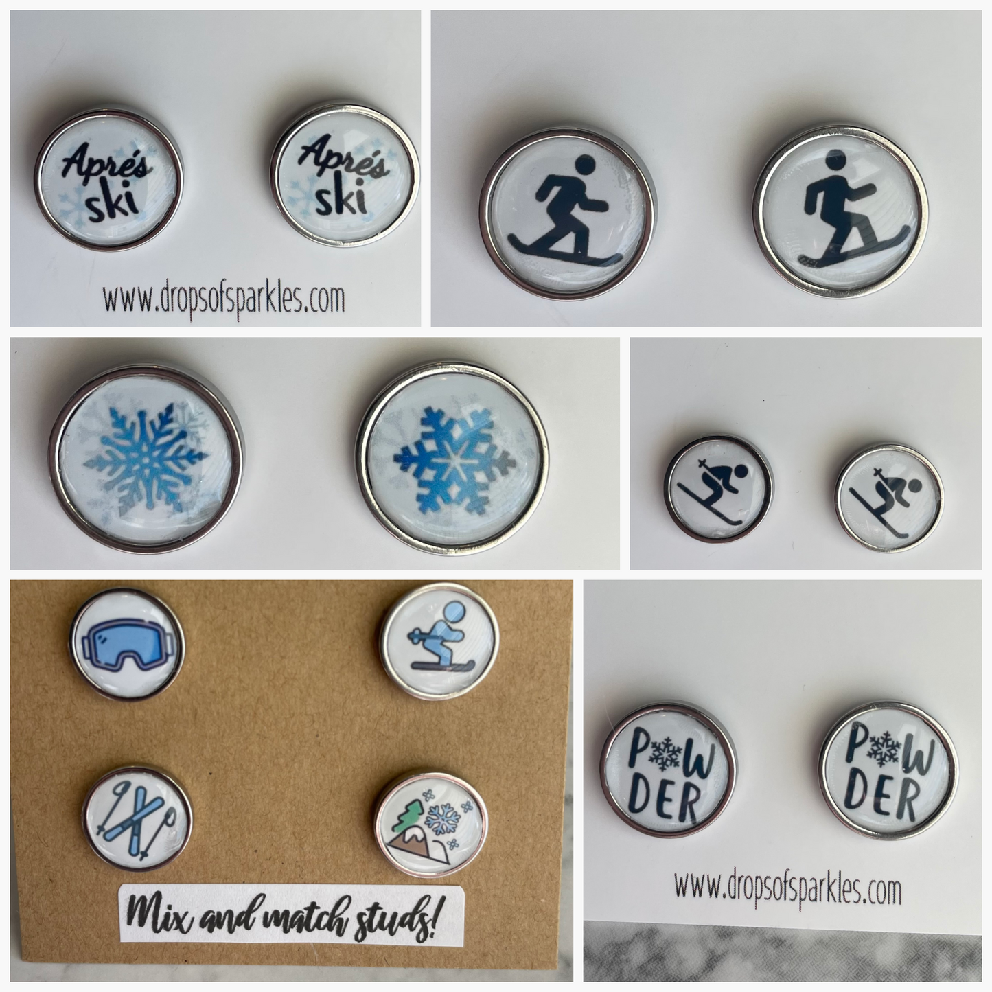 snow ski collection stud earrings